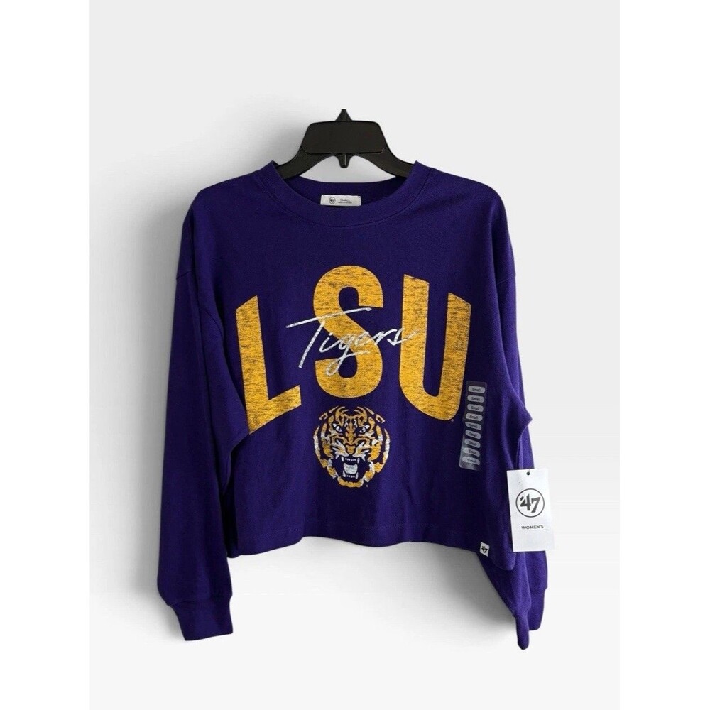 LSU 47 Womens Shirt Adult Size Small Long sleeve Crew Cropped Geaux Tigers